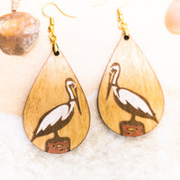 White Heron Dangle earrings - Hand made jewelry, Sea Bird, Laser Cut wood - Summer Gift, Summer Jewellery