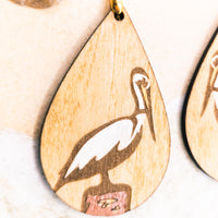 White Heron Dangle earrings - Hand made jewelry, Sea Bird, Laser Cut wood - Summer Gift, Summer Jewellery