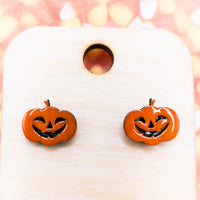 Halloween Pumpkin Stud Earrings, Jack o' Lantern stud earrings, tiny stud earrings, carved pumpkin