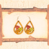 Fall leaf earrings, Autumn leaves - Hand made jewelry, Wood Dangle Teardrop earrings