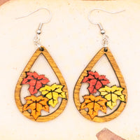 Fall leaf earrings, Autumn leaves - Hand made jewelry, Wood Dangle Teardrop earrings