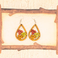 Fall leaf earrings, Autumn leaves - Hand made jewelry, Wood Dangle Teardrop earrings