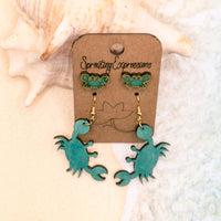 Mommy and me Crab earring set, cute beach earring set, tiny blue crabs stud earrings and dangle earrings, Ocean Lover Gift