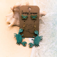 Mommy and me Crab earring set, cute beach earring set, tiny blue crabs stud earrings and dangle earrings, Ocean Lover Gift