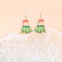 Hula Girl Dangle earrings - Hand made jewelry, Laser Cut wood - Summer Gift, Summer Jewellery