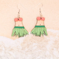 Hula Girl Dangle earrings - Hand made jewelry, Laser Cut wood - Summer Gift, Summer Jewellery