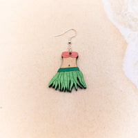 Hula Girl Dangle earrings - Hand made jewelry, Laser Cut wood - Summer Gift, Summer Jewellery