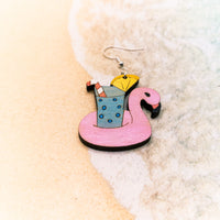 Flamingo Pool Float Dangle earrings - Hand made jewelry, Laser Cut wood - Summer Gift, Summer Jewellery