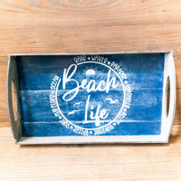 Beach Life Serving Tray, Charcuterie Board, Cheese Board, Snack Tray - Rustic Coastal Theme