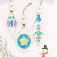 Christmas Tree Ornament Set, Wooden Ornament reminiscent of Grandparent's vintage glass ornaments, Gift Tag
