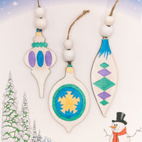 Christmas Tree Ornament Set, Wooden Ornament reminiscent of Grandparent's vintage glass ornaments, Gift Tag