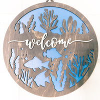 Beach Life Welcome sign - Turtle, Crab, fish or seahorse Door signs- Wooden Round Entrance Sign, Nautical Theme, Personalized sign