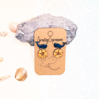 Whale and Sand Dollar Stud Earrings, cute beach stud earring set, tiny stud earrings, Ocean Lover Gift
