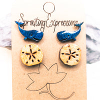 Whale and Sand Dollar Stud Earrings, cute beach stud earring set, tiny stud earrings, Ocean Lover Gift