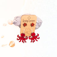 Mommy and me Octopus earring set, cute beach earring set, tiny stud earrings and dangle earrings, Ocean Lover Gift