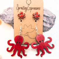 Mommy and me Octopus earring set, cute beach earring set, tiny stud earrings and dangle earrings, Ocean Lover Gift