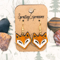 Woodland Fox Dangle earrings - Hand made jewelry, Laser Cut wood - Lightweight jewellery Gift