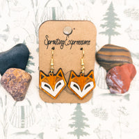 Woodland Fox Dangle earrings - Hand made jewelry, Laser Cut wood - Lightweight jewellery Gift