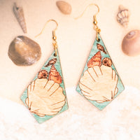 Summer Seashell Dangle earrings - Hand made jewelry, Laser Cut wood - Summer Gift, Summer Jewellery