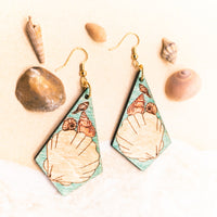 Summer Seashell Dangle earrings - Hand made jewelry, Laser Cut wood - Summer Gift, Summer Jewellery
