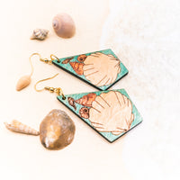 Summer Seashell Dangle earrings - Hand made jewelry, Laser Cut wood - Summer Gift, Summer Jewellery