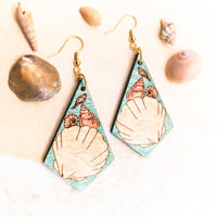 Summer Seashell Dangle earrings - Hand made jewelry, Laser Cut wood - Summer Gift, Summer Jewellery