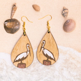 White Heron Dangle earrings - Hand made jewelry, Sea Bird, Laser Cut wood - Summer Gift, Summer Jewellery