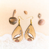 White Heron Dangle earrings - Hand made jewelry, Sea Bird, Laser Cut wood - Summer Gift, Summer Jewellery