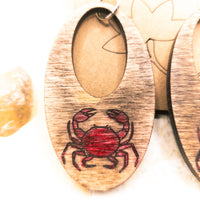 Crab Dangle earrings on weathered wood - Hand made jewelry, Shellfish, Laser Cut wood - Summer Gift, Summer Jewellery