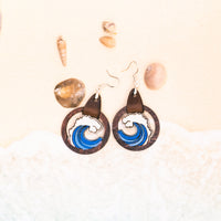 Catch a wave Dangle earrings, Ocean Waves, Surfing - Hand made jewelry, Laser Cut wood - Summer Gift, Summer Jewellery