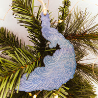 Peacock Christmas Tree Ornament, Wooden Ornament, Bird Lover Gift, engraved ornament