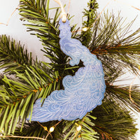 Peacock Christmas Tree Ornament, Wooden Ornament, Bird Lover Gift, engraved ornament