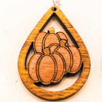 Fall Pumpkin earrings - Hand made jewelry, Wood Dangle Teardrop earrings