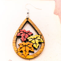 Fall leaf earrings, Autumn leaves - Hand made jewelry, Wood Dangle Teardrop earrings