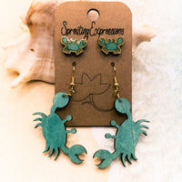 Mommy and me Crab earring set, cute beach earring set, tiny blue crabs stud earrings and dangle earrings, Ocean Lover Gift