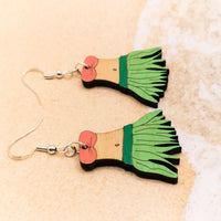 Hula Girl Dangle earrings - Hand made jewelry, Laser Cut wood - Summer Gift, Summer Jewellery