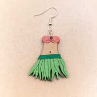 Hula Girl Dangle earrings - Hand made jewelry, Laser Cut wood - Summer Gift, Summer Jewellery