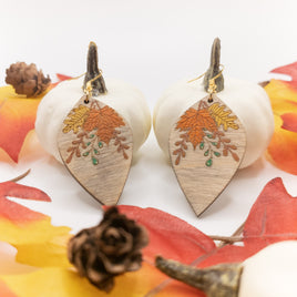 Fall leaf earrings, Autumn leaves - Hand made jewelry, Wood Dangle Teardrop earrings