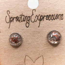 Round dot Post Earrings, Small silver and copper Stud Earrings, Everyday Earring, resin jewelry