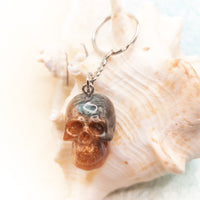 Skull Keychain, Glitter Skull Keyring, Glow in the dark Skull Keychain, resin skull, Halloween Gift