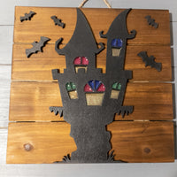 Haunted House wall decor, Glow in the dark decoration, Fall Decor, Halloween Decor, Halloween sign, wooden fall sign, wood pallet plaque