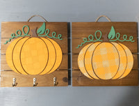 Plaid Pumpkin Fall Decor, Halloween Decor, farm house key hook, wooden fall decor, pumpkin wood sign, wood pallet plaque, Key holder