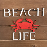 Beach house decor, Beach Life Sign, Crab Wall Decor, wood pallet sign, House Warming Present, Coastal Accents