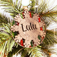 Custom dog ornament, Wood and Acrylic Ornament, Personalized Christmas Ornament, Laser Cut Ornament, Round Ornament