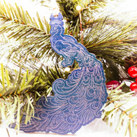 Peacock Christmas Tree Ornament, Wooden Ornament, Bird Lover Gift, engraved ornament