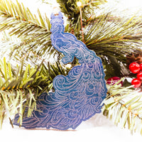 Peacock Christmas Tree Ornament, Wooden Ornament, Bird Lover Gift, engraved ornament