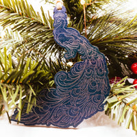 Peacock Christmas Tree Ornament, Wooden Ornament, Bird Lover Gift, engraved ornament