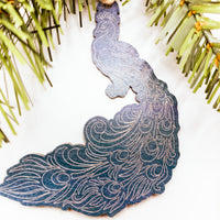 Peacock Christmas Tree Ornament, Wooden Ornament, Bird Lover Gift, engraved ornament