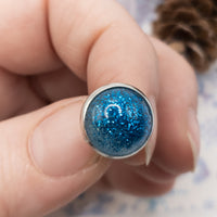 Blue sparkle earrings, Small dome Stud Earrings, Round dot Post Earrings, Everyday Earring, resin jewelry, unisex earrings