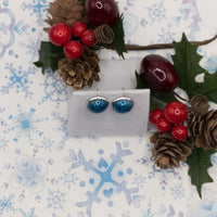 Blue sparkle earrings, Small dome Stud Earrings, Round dot Post Earrings, Everyday Earring, resin jewelry, unisex earrings